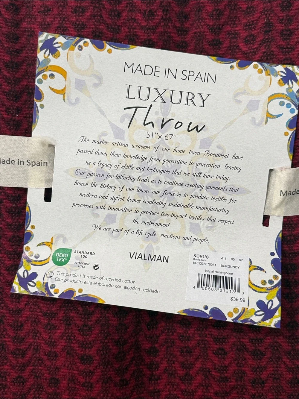 Discover Europe Made in Spain Vialman Luxury Throw Blanket NWT